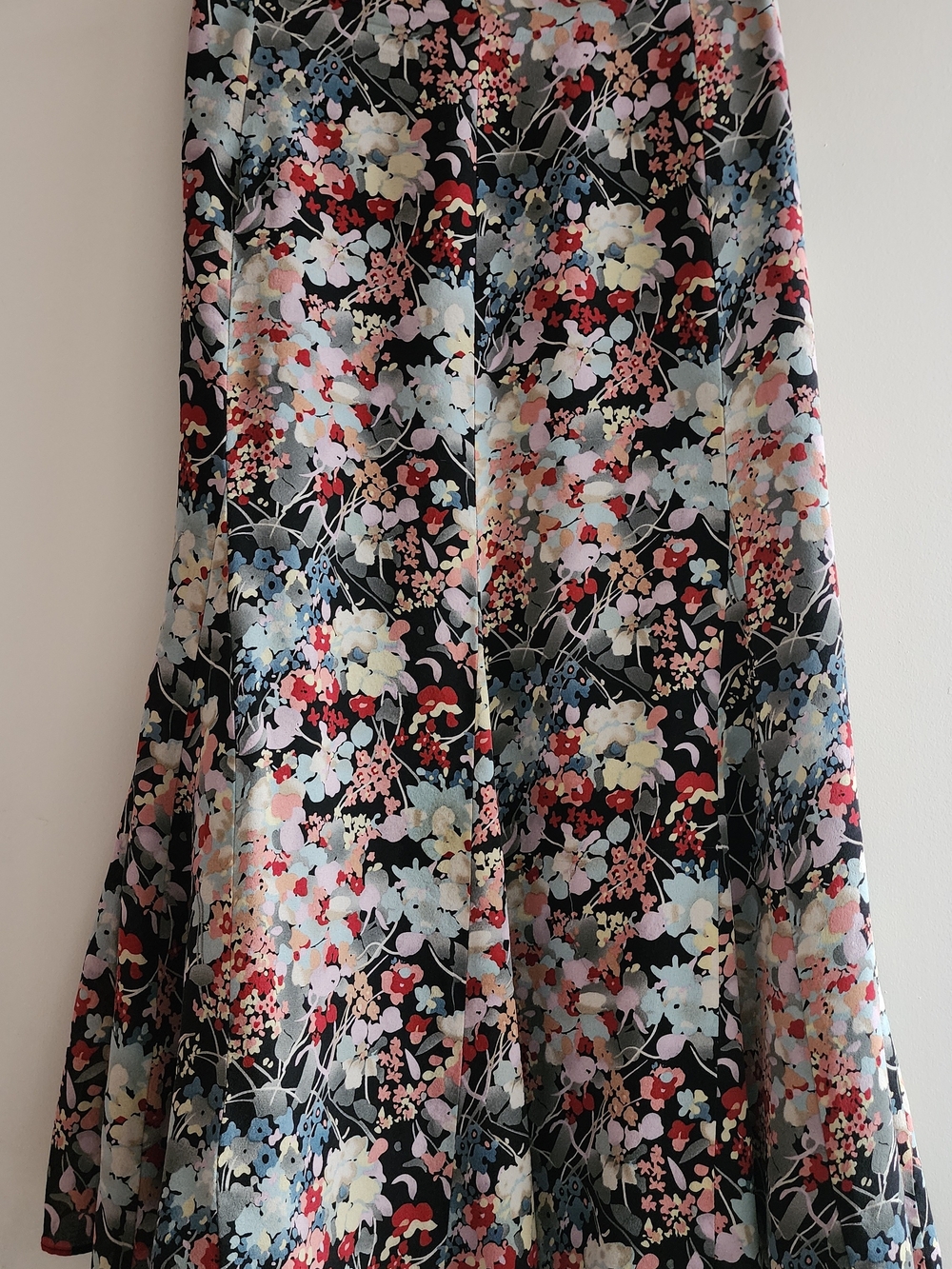 Floral Maxi Flowing Skirt in Black and Multi Colors Blend.